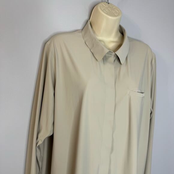 ATHLETA Urbanite Top Blouse Shirt Stretch Beige Commute Work Travel Sz XL - Picture 6 of 15